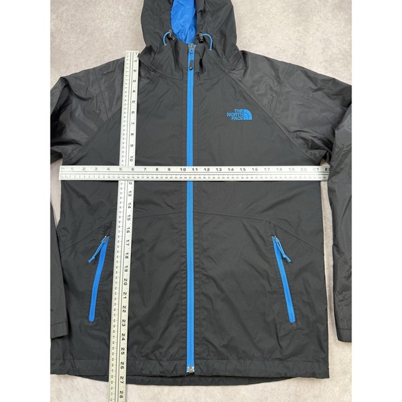 The North Face HyVent Jacket Mens Small Black Blue Hooded Waterproof Rain Shell - Picture 3 of 16